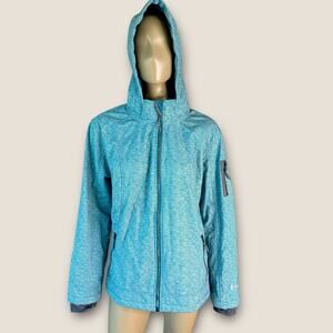 Free Country Womens XXL Hooded Zip Jacket Blue Gray 3 Layer Bonded Fleece Lined